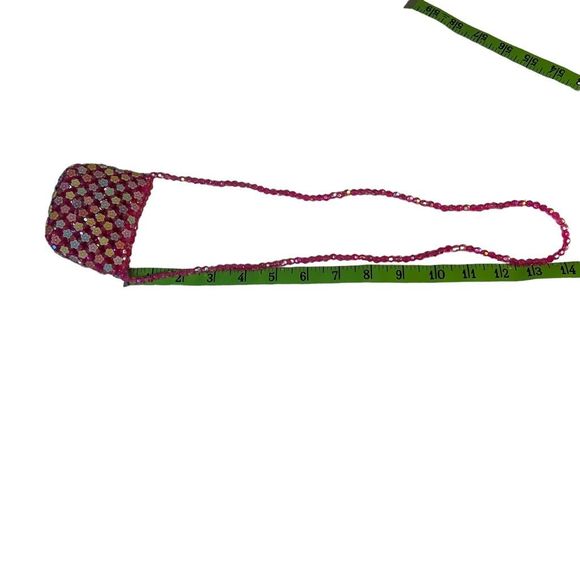 Vintage Tiny Pink Beaded Colorful Floral Purse With Long Strap Girls & Women - Picture 9 of 9